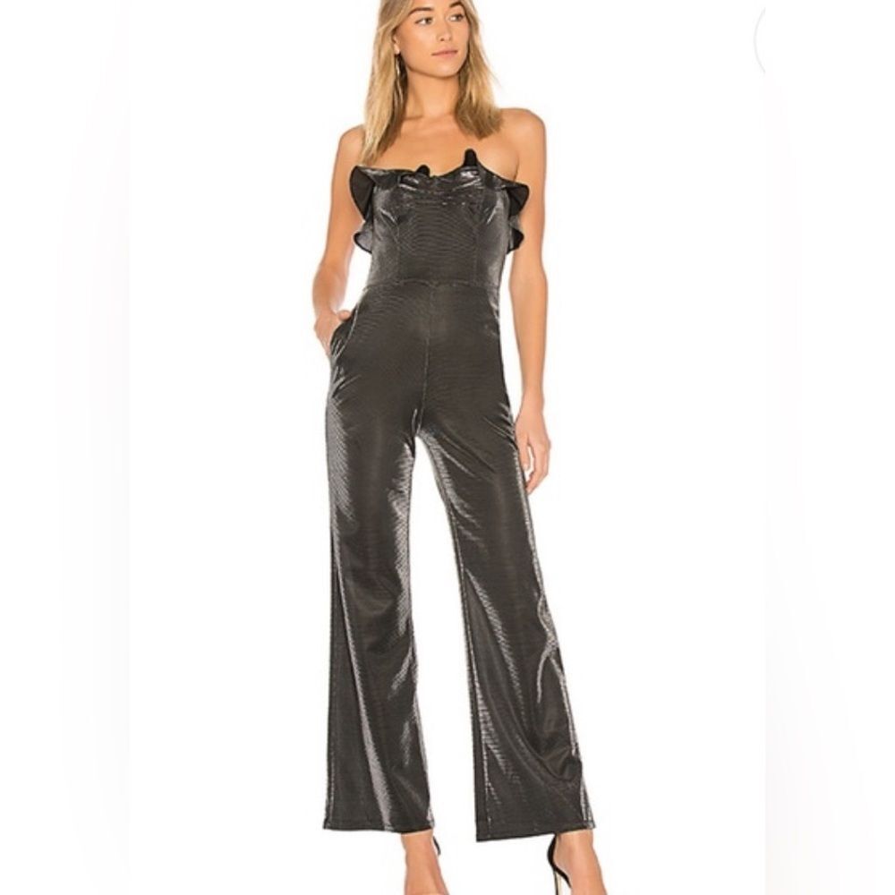 H:ours Simone Jumpsuit in Silver Revolve Sz XL New Years Party Club Going Out